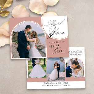 Cartão De Agradecimento Arco Multi Foto Elegante Caligrafia Dourado Rosa