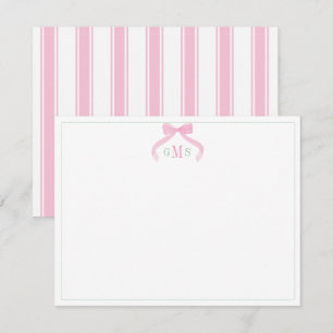 Cartão De Agradecimento Arco Preppy Rosa e Verde Monograma de Três Letras