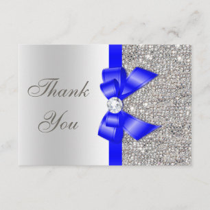Cartão De Agradecimento Arco Real Blue Faux Sequências Prateadas Obrigado