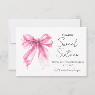 Cartão De Agradecimento Arco Rosa Rubor Coquette Script Doce 16 Obrigado