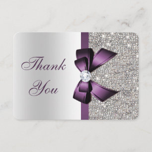 Cartão De Agradecimento Arco Roxo Sequins Silver Diamond Obrigado