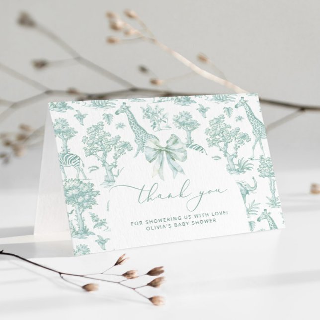 Cartão De Agradecimento Arco verde Toile de Jouy Safari (Criador carregado)