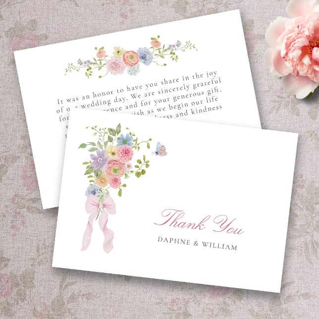 Cartão De Agradecimento Arcos Elegantes e Flores Silvestres (Bows and Wildflowers Thank You Card
)
