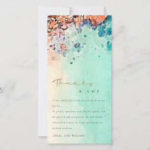 Cartão De Agradecimento AREIA DE PRAIA AZUL TEAL ROCHA Aquarela CASAMENTO