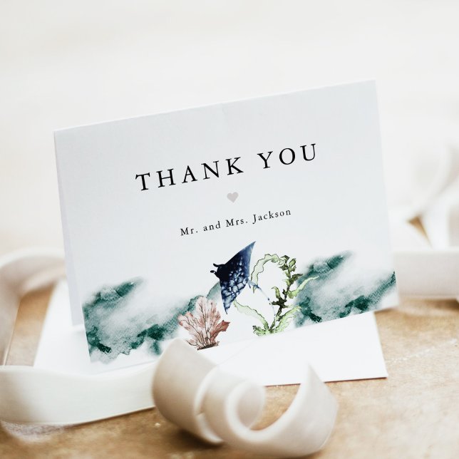 Cartão De Agradecimento ARIEL Tropical Beach Coral Ocean Manta Ray (Criador carregado)