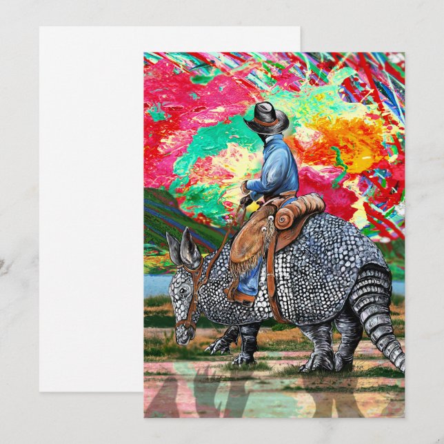 Cartão De Agradecimento Armadillo Cowboy (Frente/Verso)