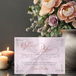 Cartão De Agradecimento Armadura Vintage e Tiara Rosa Pastel Quinceanera