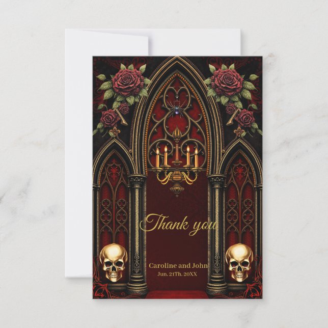 Cartão De Agradecimento Arqueiro Gótico com Skulls. (Frente)