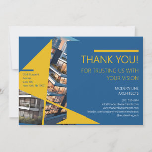 Cartão De Agradecimento Arquiteto de Estilo Bauhaus, Geométrico Azul e Ama
