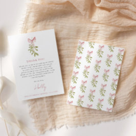 Cartão De Agradecimento Arranjo de Natal com Laço Rosa Poeirento para Chá