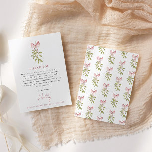 Cartão De Agradecimento Arranjo de Natal com Laço Rosa Poeirento para Chá 