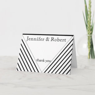 Cartão De Agradecimento Art Deco Black and White Stripe Thank You