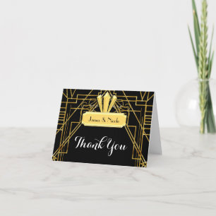 Cartão De Agradecimento Art Deco Black & Gold Elegant Thank You Fold Card