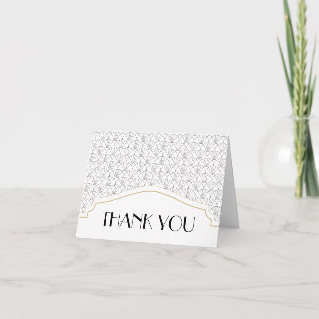 Cartão De Agradecimento Art Deco Obrigado Nota com Nomes e Data (Frente)