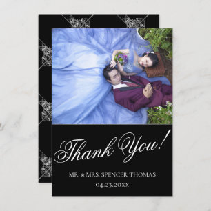 Cartão De Agradecimento Art Deco Ornamental Geométrico em preto e prata