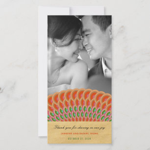 Cartão De Agradecimento Art Deco Vintage Scallop Fan Boho Casamento Asiáti