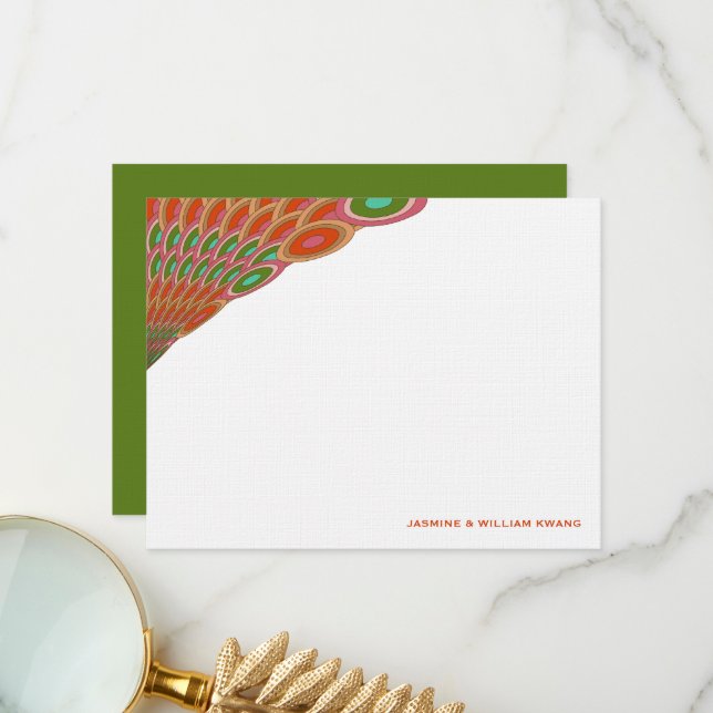 Cartão De Agradecimento Art Deco Vintage Scallop Fan Boho Casamento Asiáti (Frente/Verso In Situ)