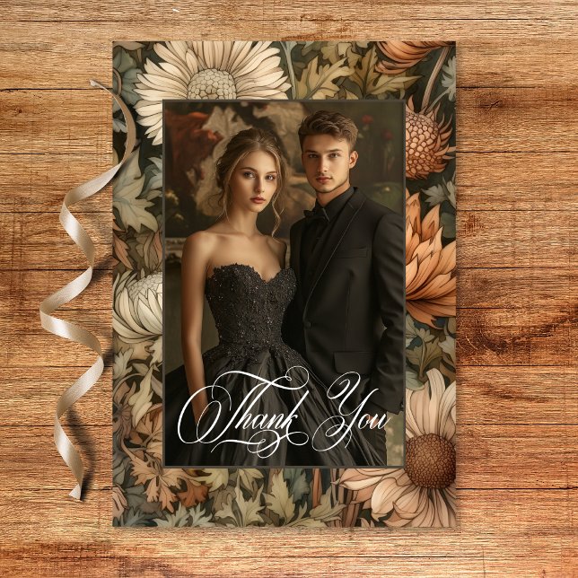 Cartão De Agradecimento Art Nouveau Brown William Morris Casamento Floral (Art Nouveau Brown William Morris Floral Wedding Thank You Card)