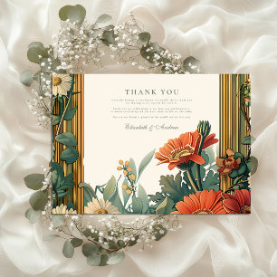 Cartão De Agradecimento Art Nouveau Daisy Gerbera Floral Frame Weding