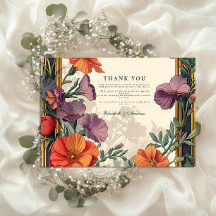Cartão De Agradecimento Art Nouveau Sunset Floral Wedding