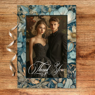 Cartão De Agradecimento Art Nouveau Teal William Morris Casamento Floral