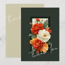 Cartão De Agradecimento Arte Acrílica Floral Laranja e Branco Elegante