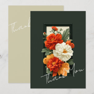 Cartão De Agradecimento Arte Acrílica Floral Laranja e Branco Elegante