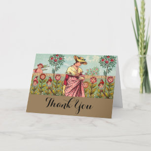 Cartão De Agradecimento Arte Antigo Jardim Crescer Flor Mulher