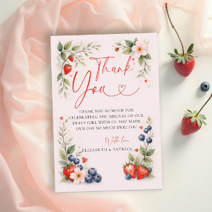Cartão De Agradecimento Arte Botânica Doce de Frutas Rosa Menina Chamada B