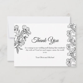 Cartão De Agradecimento Arte Botânica Minimalista em Branco