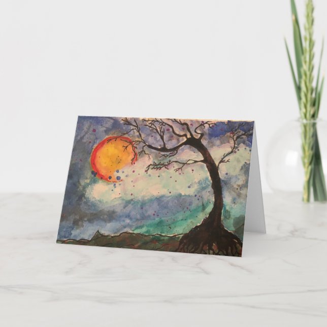 Cartão De Agradecimento Arte com aquarela original: Uma Árvore de Desejo p (Frente)