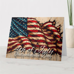 Cartão De Agradecimento Arte da Bandeira Americana Vintage para 4 de Julho
