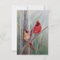 Arte de Aquarela com Par de Pássaro Cardinho Norte