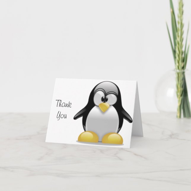 Cartão De Agradecimento Arte de desenho animado engraçado de pinguim Tux f (Frente)
