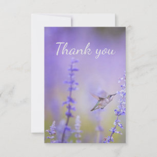Cartão De Agradecimento Arte de Flor de Lavanda Beija-flor Obrigado