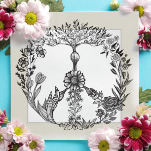 Cartão De Agradecimento Arte de Flórida de Desenho Floral de Paz Boho Hipp