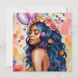 Cartão De Agradecimento Arte de Mulher Negra Multicolorida de Festa
