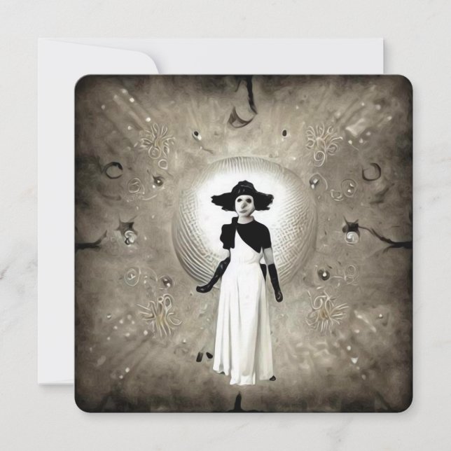 Cartão De Agradecimento Arte Deco Abstrata Surrealista Dama Pintada (Frente)