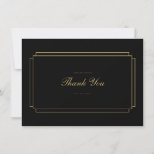 Cartão De Agradecimento Arte Deco Clássico Elegante Preto e Dourado