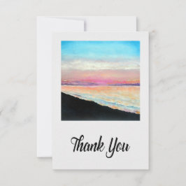 Cartão De Agradecimento Arte do Pôr do Sol Pintado de Rosa Azul na Praia