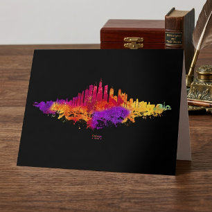 Cartão De Agradecimento Arte em Aquarela da Silhueta de Chicago em Fundo P