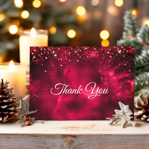 Cartão De Agradecimento Arte em mármore com monograma vermelho e verde fof