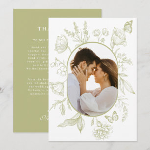 Cartão De Agradecimento Arte floral em linha verde Borboleta floral Foto