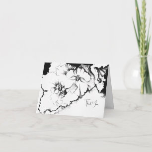 Cartão De Agradecimento Arte Floral Original em Preto e Branco com Pontilh