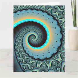 Cartão De Agradecimento Arte Fractal Espiral Azul Turquesa Laranja Abstrat