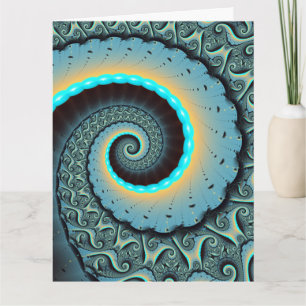 Cartão De Agradecimento Arte Fractal Espiral Azul Turquesa Laranja Abstrat