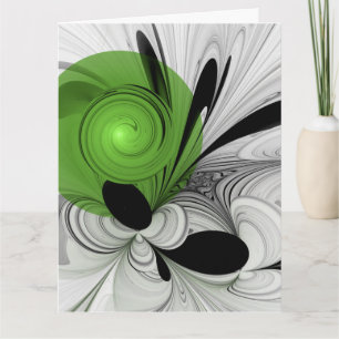 Cartão De Agradecimento Arte Fractal Preto e Branco Abstrato com Verde