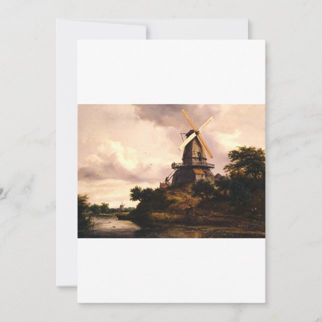 Cartão De Agradecimento Arte Paisagem com um Moinho de Vento (Frente)