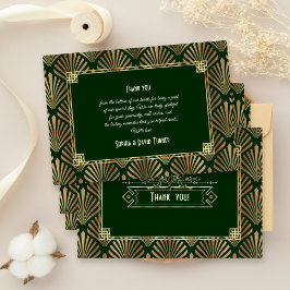 Cartão De Agradecimento Arte Verde Dourada Deco 20s Casamento Obrigado