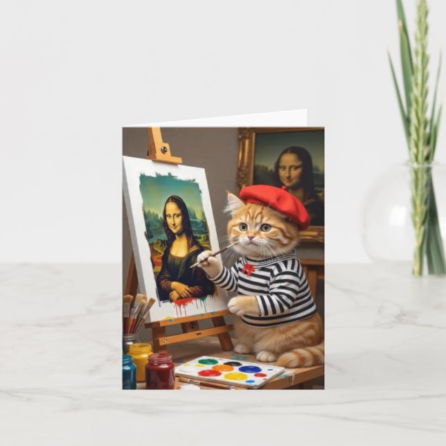 Cartão De Agradecimento Artista do Gatinho Ginger pintando Mona Lisa (Frente)